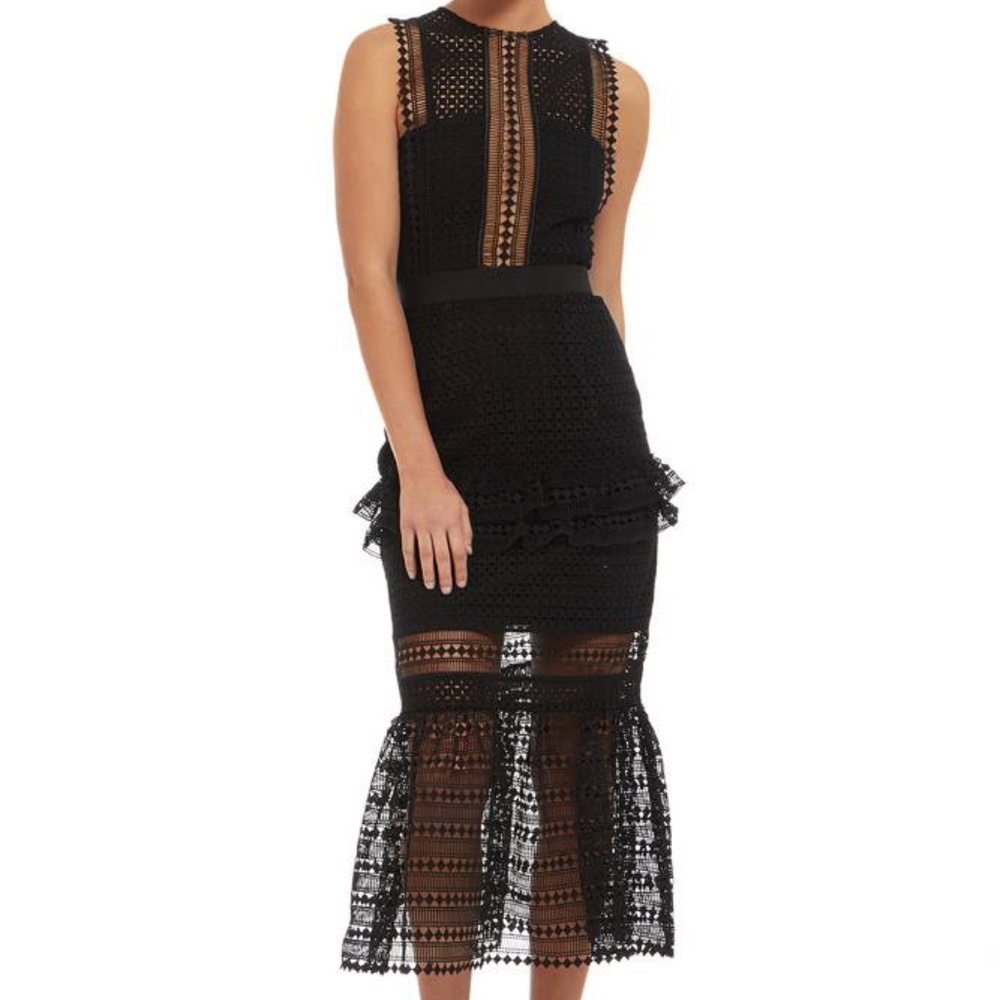 Self Portrait black frilled column dress